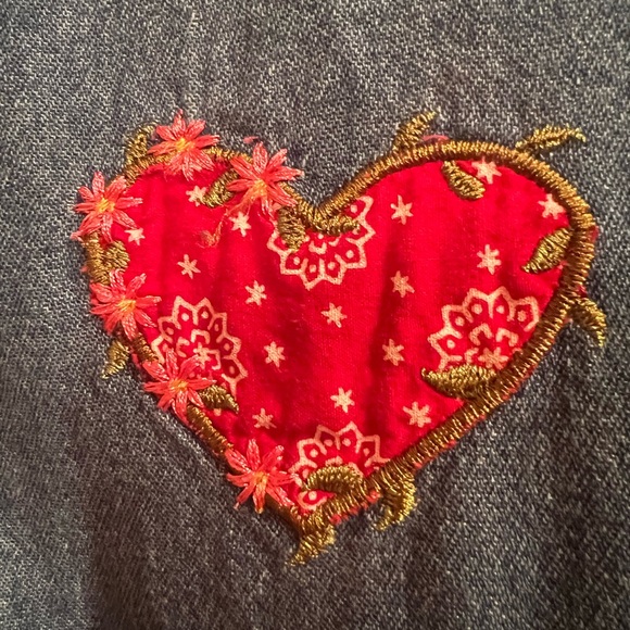 Vintage Denim Calico Short Sleeve Mock Layer Twofer Button Up Shirt Size 22/24 - Picture 4 of 13